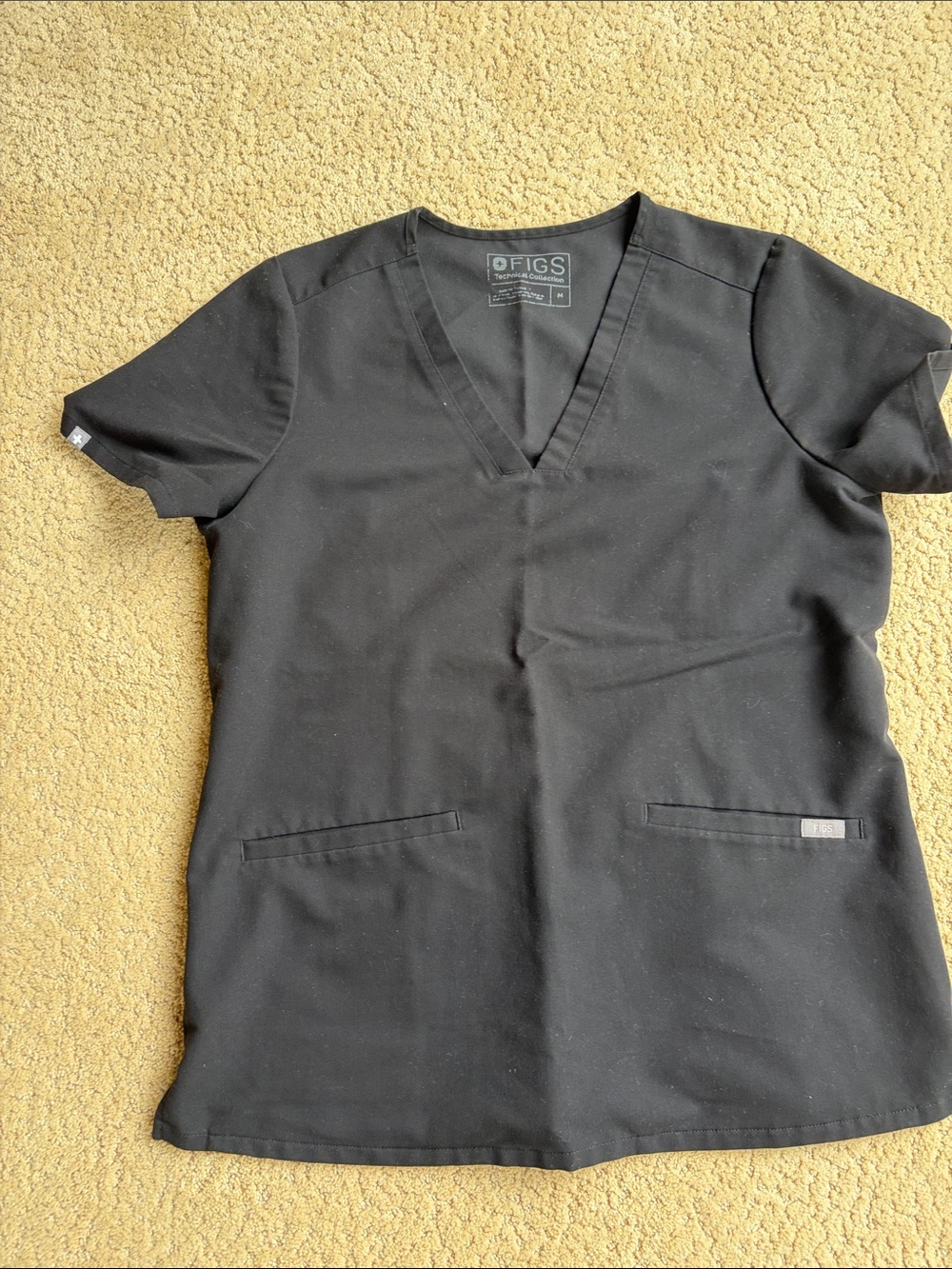 Figs Black V-Neck Medical Scrub Top